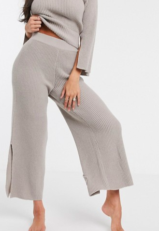 ASOS DESIGN lounge premium knitted wide leg pants with splits
