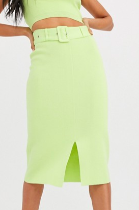 4th + Reckless knitted pencil skirt with belt detail in lime