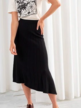 Asymmetrical Pleated Knit Midi Skirt
