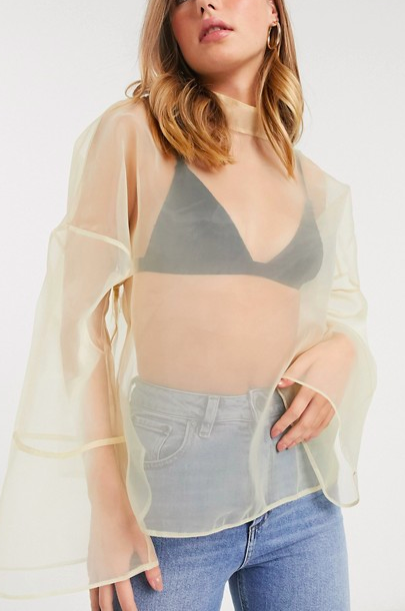 ASOS DESIGN high neck minimal top with wide sleeve in organza