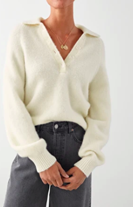 Stories Ribbed Wool Blend Polo Sweater