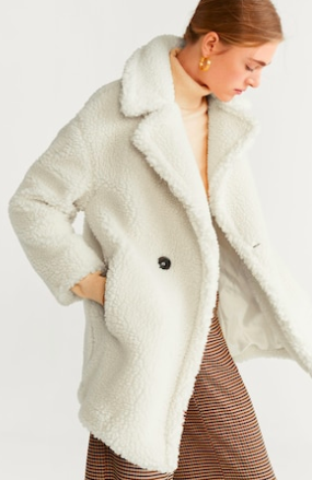 Mango Double breasted faux shearling-lined coat