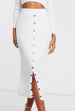 Fashionkilla knitted midi bodycon skirt with buttons two-piece in white