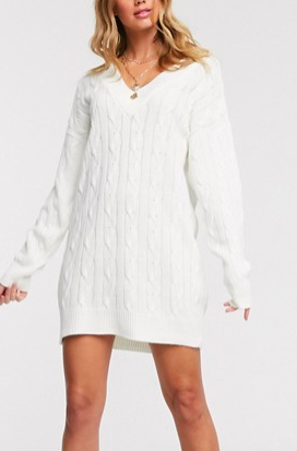 In The Style x Billie Faiers plunge front knitted mini dress in cream