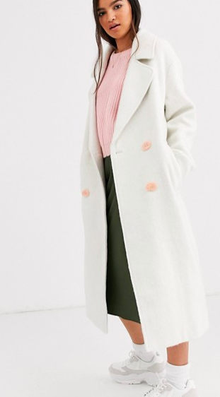 ASOS DESIGN brushed statement button coat with hero buttons in cream