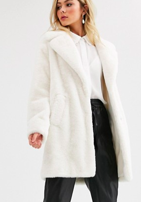 New Look faux fur coat in cream