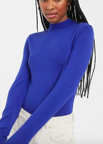 Monki round neck long sleeve rib sweater in cobalt blue