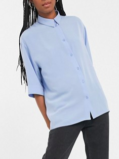 Monki button down shirt in blue