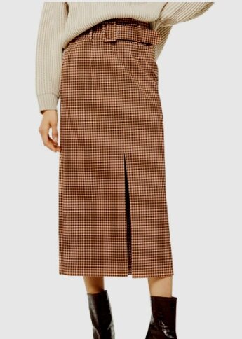 Belted Check Slit Midi Skirt TOPSHOP