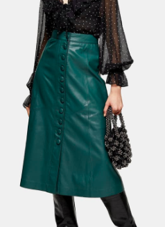 Leather Button Midi Skirt TOPSHOP