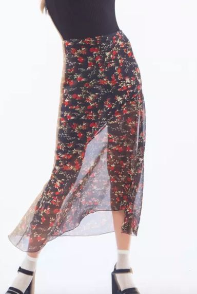 UO Beth Floral Chiffon Midi Skirt