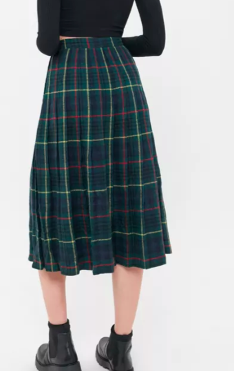 UO Vintage As Is Pleated Plaid Midi Skirt