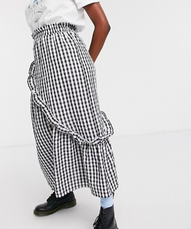 Reclaimed Vintage inspired midi skirt in check with frill