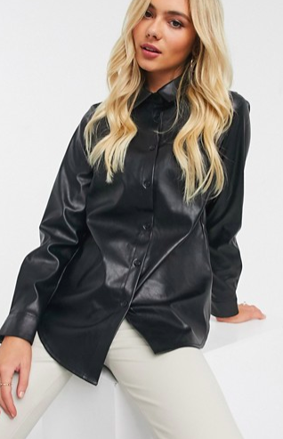 New Look leather look shirt in black