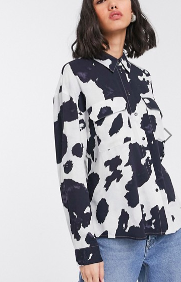 Only shirt with pockets in cow print