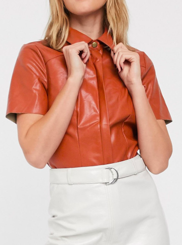 Glamorous crop shirt in soft faux leather
