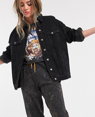 Bershka oversized denim jacket in black