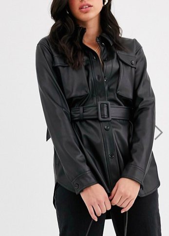 Vero Moda leather look jacket with self belt