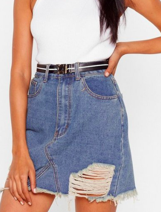 Rough and Ready Distressed Denim Skirt
