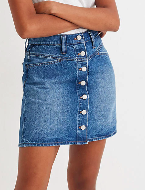 Madewell Stretch Denim A-Line Snap Mini Skirt