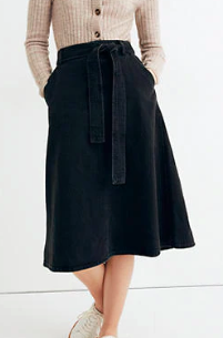 Madewell Rigid Denim Tie-Waist Midi Skirt in Shrader Wash