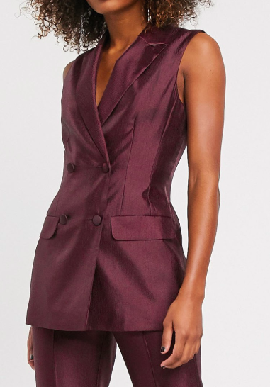 ASOS DESIGN sleeveless double breasted suit blazer in textured satin