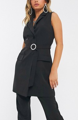 Missguided two-piece sleeveless belted blazer in black