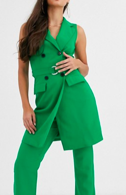 Missguided Tall two-piece sleeveless belted blazer in green