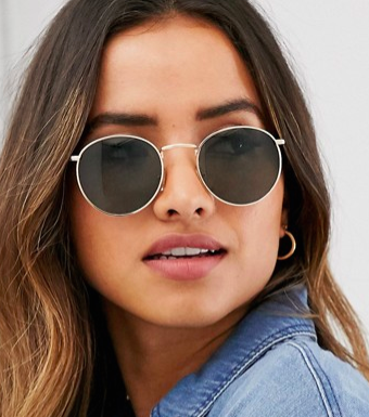 ASOS DESIGN round sunglasses in gold with nose bridge detail