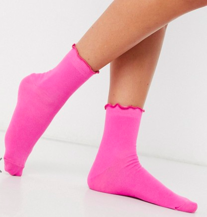 ASOS DESIGN plain 2 pack ankle socks with frill