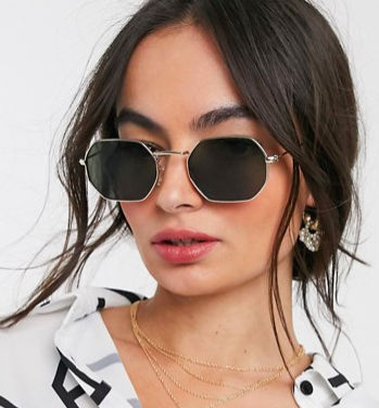 ASOS DESIGN metal hexagon shaped sunglasses in gold with G15 lens