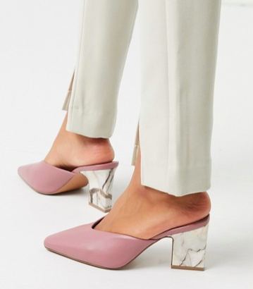 ASOS DESIGN Solve mid-heeled mules with marble heel in warm pink