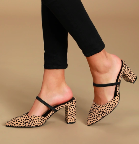 Maryna Black and Tan Cheetah Suede Pointed-Toe Mules