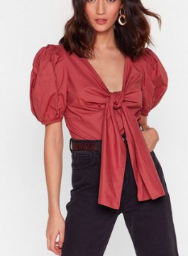 Nasty Gal Puff Be Love Tie Blouse