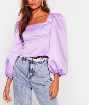 Sleek the Language Satin Balloon Sleeve Blouse