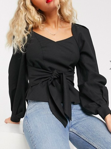 &amp; Other Stories puff sleeve tie-waist blouse in black