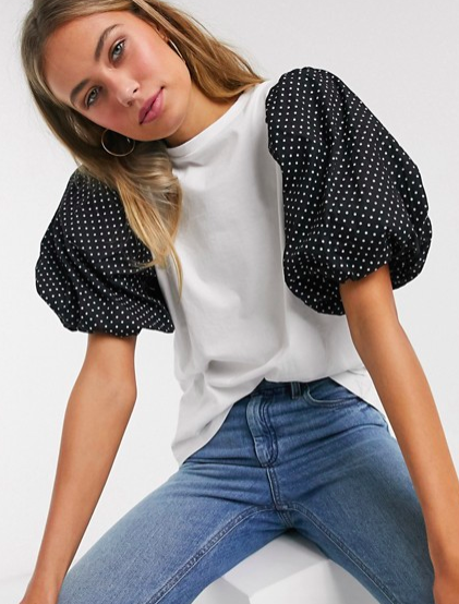 Influence t-shirt with puff polka dot sleevE