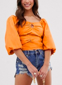 ASOS DESIGN puff sleeve top with tie detail