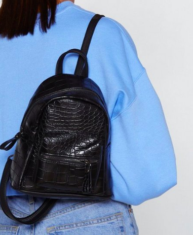 Nasty Gal Black Croc Structured Mini Backpack