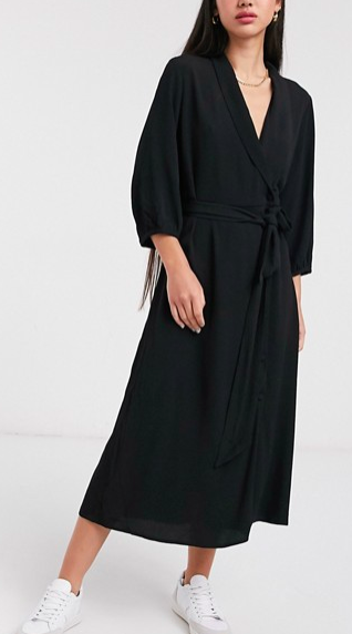 Selected Marina 3/4 sleeve midi shirt dress in black