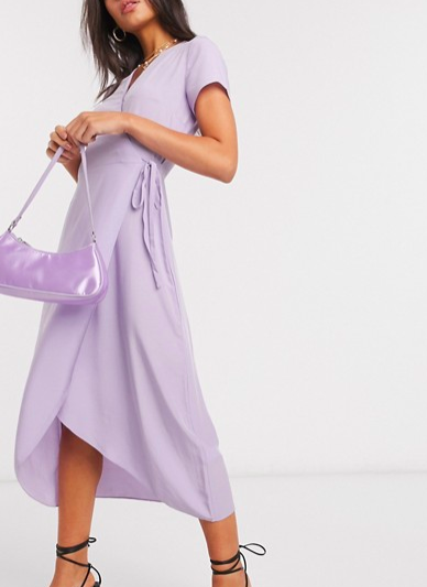 Warehouse wrap midi dress in lilac