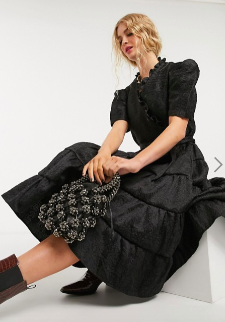 Sister Jane midi wrap dress with tiered skirt in floral jacquard