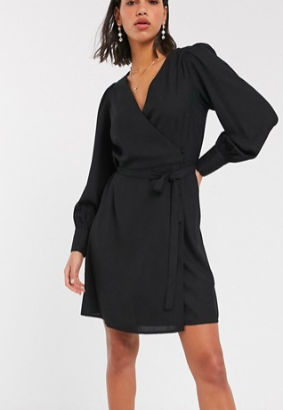 Vero Moda mini dress with wrap detail in black