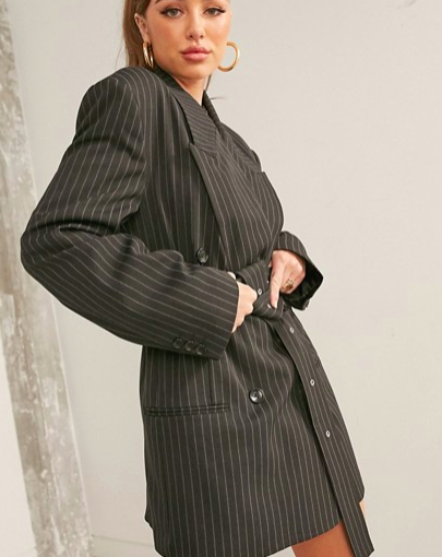 ASOS DESIGN wrap blazer in black pinstripe