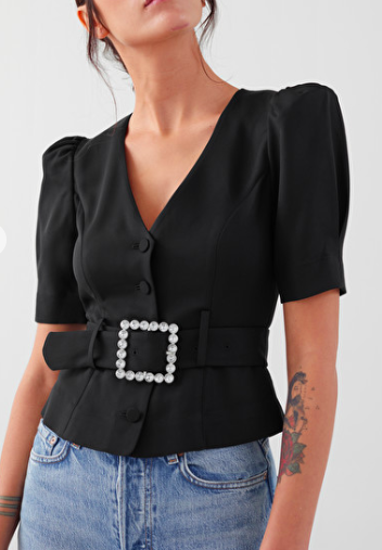 Stories Belted Puff Shoulder Blouse