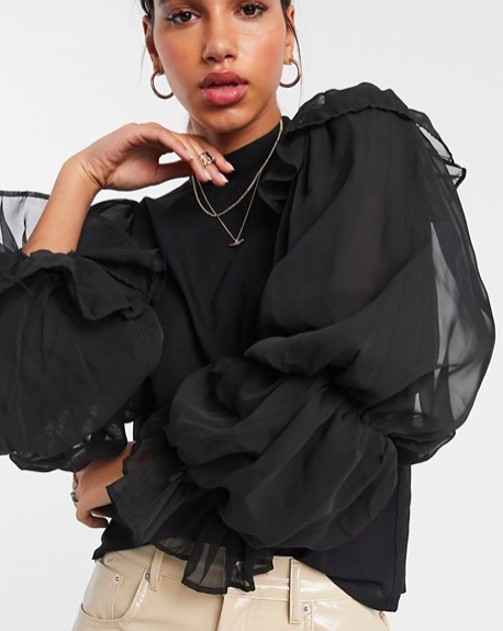 Y.A.S blouse with exaggerated sleeve in black