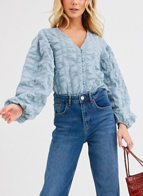 ASOS DESIGN long sleeve textured top with button front