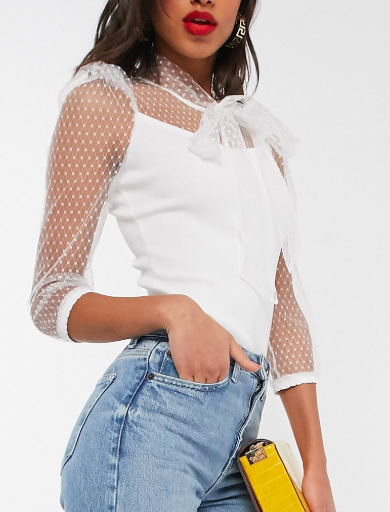 River Island organza pussybow blouse in white