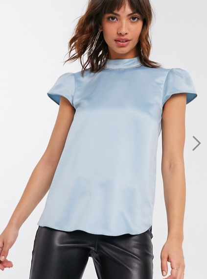 River Island short sleeve satin shell top in blue