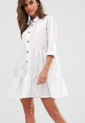 ASOS DESIGN button through tiered mini smock dress